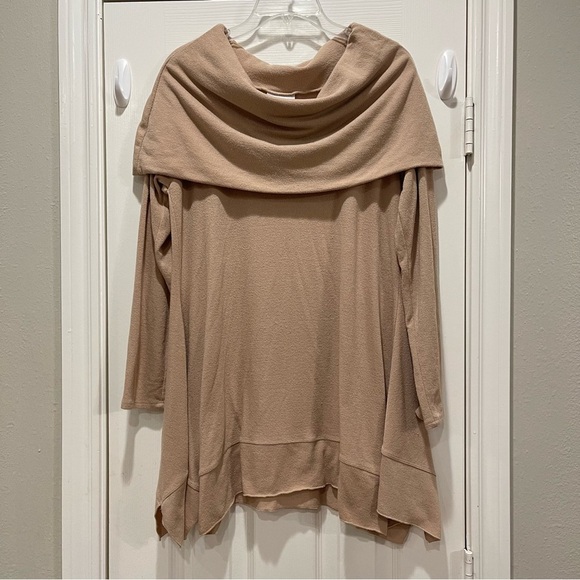 Soft Surroundings Sweater Women's Medium Cowl Neck Tan Tunic Off Shoulder Boho - Picture 1 of 10